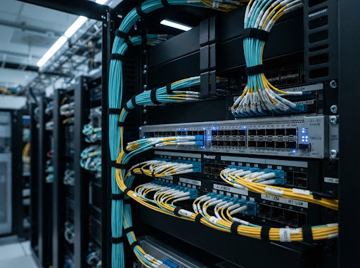 High-density fiber optic switches and organized patch panels